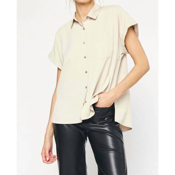 Entro Cocoa Button Down Long Sleeve Pleated Top